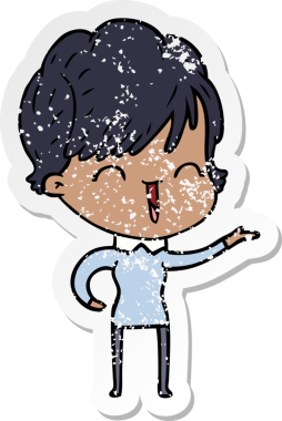 Bir insan tarafından çizilmiş, gülen bir karikatür çıkartması.