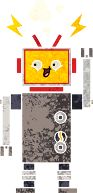 Bir insan tarafından çizilmiş dans eden robotun retro çizim tarzı karikatürü