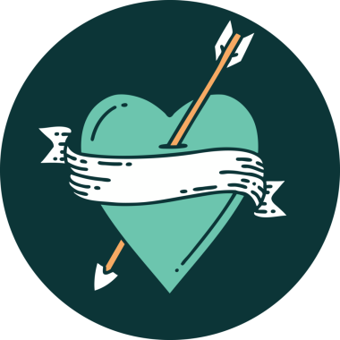 Bir insan tarafından çizilmiş ok kalp ve pankartın ikonik dövme şekli