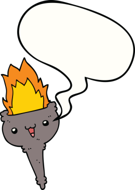 Bir insan tarafından çizilmiş konuşma balonlu alevli kadeh.