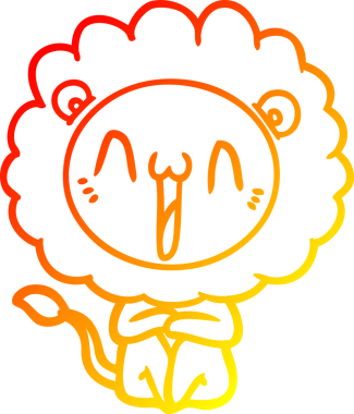 Bir insan tarafından çizilmiş mutlu çizgi film aslanının sıcak çizgi çizimi