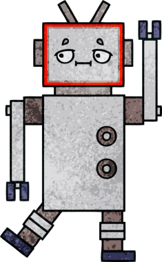 Bir insan tarafından çizilmiş bir robotun retro grunge dokusu