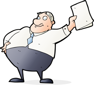 Çizgi film patronu bir insan tarafından çizilmiş kağıtları sallıyor.