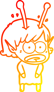 Bir çizgi film karakteri, bir insan tarafından çizilmiş bir uzaylı kız çizimi.