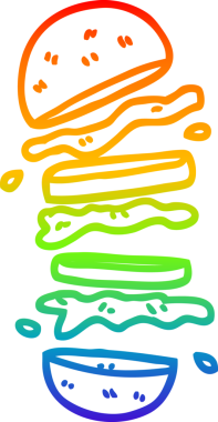 gökkuşağı gradyan çizgi çizimi bir insan tarafından çizilmiş bir hamburger