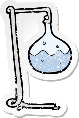 Bir insan tarafından çizilen karikatür bilim deneyinin gerilimli retro yapıştırması