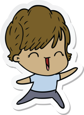 Bir insan tarafından çizilmiş gülen bir karikatür çıkartması.