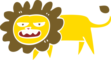 Bir insan tarafından çizilmiş düz renk karikatür kızgın aslan