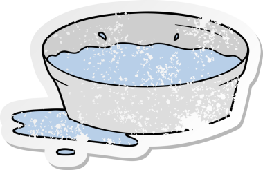 Bir insan tarafından çizilmiş bir karikatür köpek su kabının sıkıntılı çıkartması.