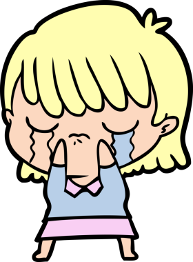 Bir insan tarafından çizilmiş ağlayan çizgi film kadını.