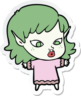 Bir insan tarafından çizilmiş güzel bir elf kızının çıkartması.