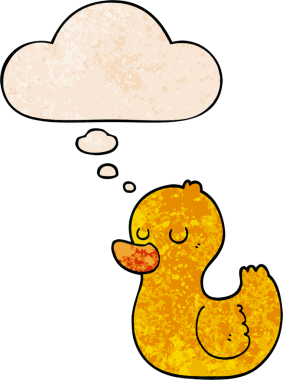 Bir insan tarafından çizilmiş grunge desenli düşünce baloncuklu çizgi film ördeği.