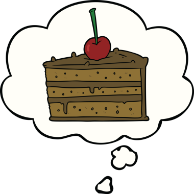 Bir insan tarafından çizilmiş düşünce balonlu çikolatalı pasta.