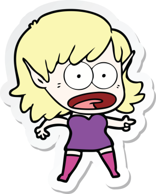 Karikatür çıkartması bir insan tarafından çizilmiş elf kızı şok etti.