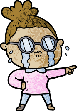 Bir insan tarafından çizilmiş gözlüklü, ağlayan bir kadın.