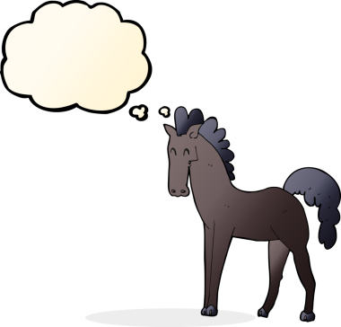 Bir insan tarafından çizilmiş düşünce baloncuklu çizgi film atı.