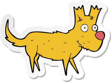 Bir insan tarafından çizilmiş küçük şirin bir köpeğin çıkartması.