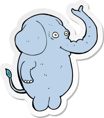 Bir insan tarafından çizilmiş komik bir filin çıkartması.