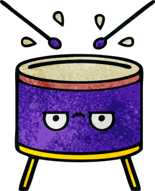 Bir insan tarafından çizilmiş eski grunge desenli davul karikatürü.