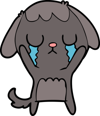 Bir insan tarafından çizilmiş şirin bir çizgi film köpeği ağlıyor.