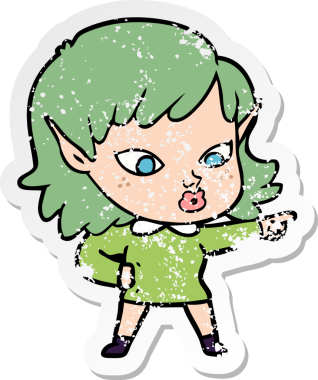 Bir insan tarafından çizilmiş güzel bir elf kızının sıkıntılı çıkartması.