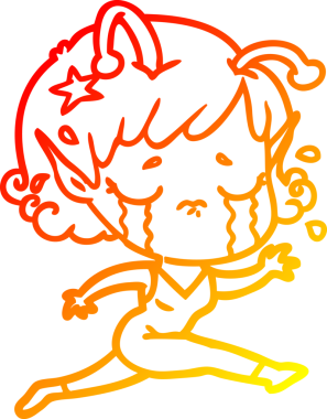 Bir insan tarafından çizilmiş, ağlayan uzaylı bir kızın sıcak çizgi çizimi.