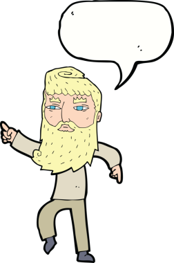 Çizgi film sakallı adam bir insan tarafından çizilmiş konuşma balonuyla yolu gösteriyor.