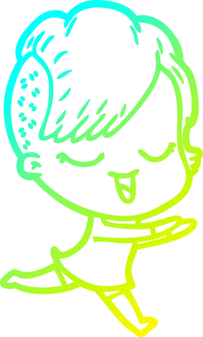 Bir insan tarafından çizilmiş mutlu çizgi film kızı çizimi.