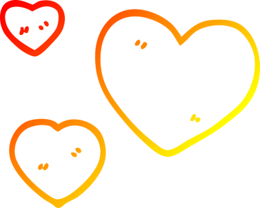 Bir insan tarafından çizilmiş aşk kalplerinin çizgi çizimi.