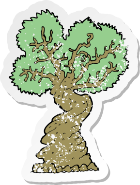 Bir insan tarafından çizilmiş büyük yaşlı bir ağacın gerilimli çıkartması.