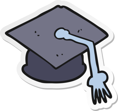 Bir insan tarafından çizilmiş karikatür mezuniyet şapkasının etiketi.