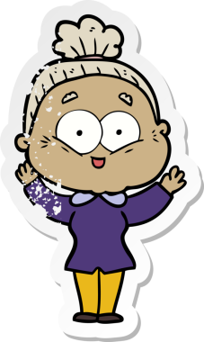 Bir insan tarafından çizilmiş mutlu, yaşlı bir kadının sıkıntılı çıkartması.