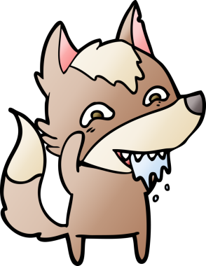 Bir insan tarafından çizilmiş aç kurt çizgi filmi.