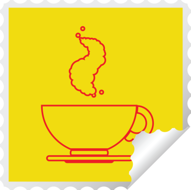 Bir insan tarafından çizilmiş sıcak kahve fincanı soyma etiketi.