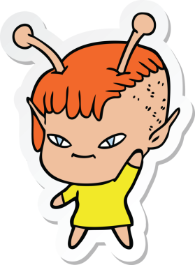 Bir insan tarafından çizilmiş şirin bir uzaylı kızın çıkartması.