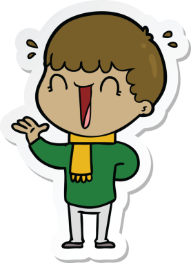 Bir insan tarafından çizilmiş, gülen bir karikatürcünün çıkartması.