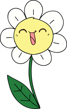 Bir insan tarafından çizilmiş garip bir çizgi film mutlu bir çiçek.