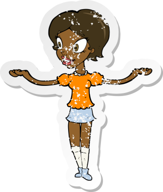 Kolları bir insan tarafından açılmış, karikatürist bir kadının gerilmiş çıkartması.