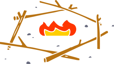 Bir insan tarafından çizilmiş bir kamp ateşinin el çizimi karikatürü