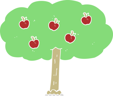 Bir insan tarafından çizilmiş elma ağacının düz renk çizimi