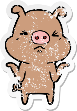 Bir insan tarafından çizilmiş kızgın bir domuzun sıkıntılı çıkartması.