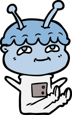 Bir insan tarafından çizilmiş dost canlısı çizgi film uzay adamı.