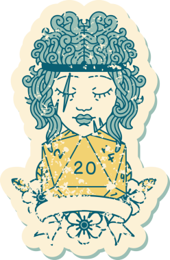 Retro Dövme Tarzı İnsan Barbarlığı Bir insan tarafından çizilmiş 20 zar ile