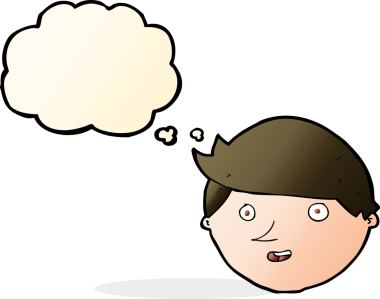 Bir insan tarafından çizilmiş düşünce baloncuklu mutlu bir yüz.