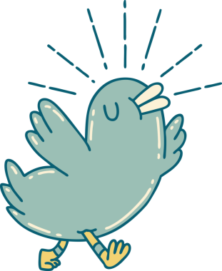 Bir insan tarafından çizilmiş geleneksel dövme stili mutlu bir kuşun çizimi