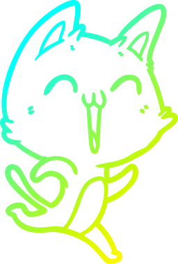 Bir insan tarafından çizilmiş mutlu çizgi film kedisinin soğuk gradyan çizgisi.