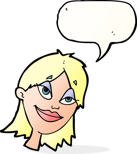 Bir insan tarafından çizilmiş konuşma balonlu mutlu kadın çizgi filmi.