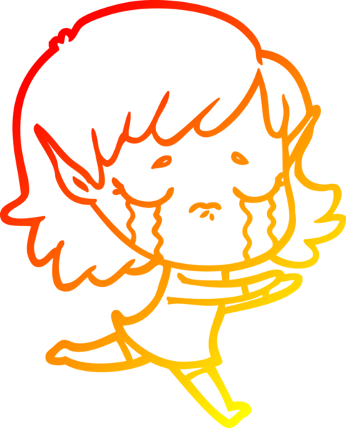 Bir insan tarafından çizilmiş, ağlayan bir elf kızı çizimi.