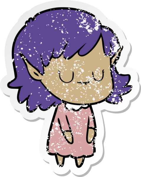 Bir insan tarafından çizilmiş bir elbise giyen mutlu bir elf kızının sıkıntılı çıkartması.