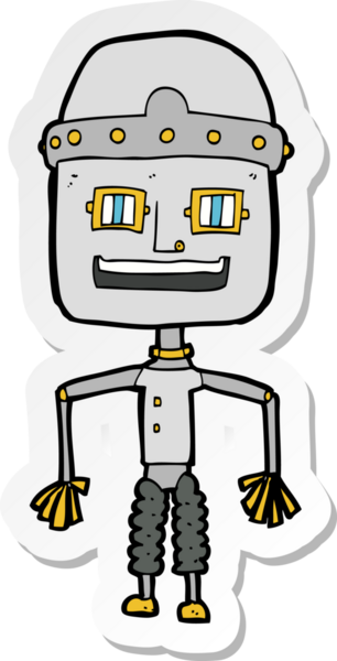 Bir insan tarafından çizilmiş komik çizgi film robotunun çıkartması.